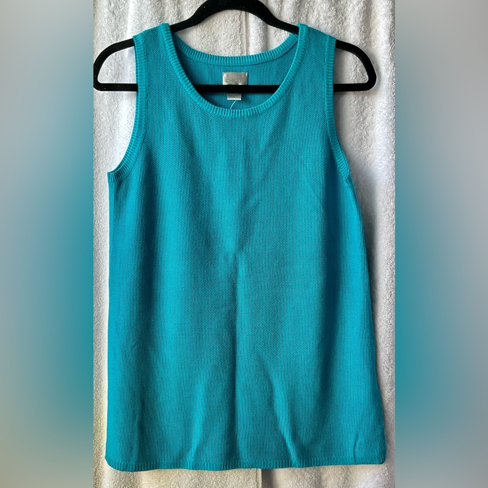 Chico's Ocean Blue Sleeveless Pebblestitch Tank Top